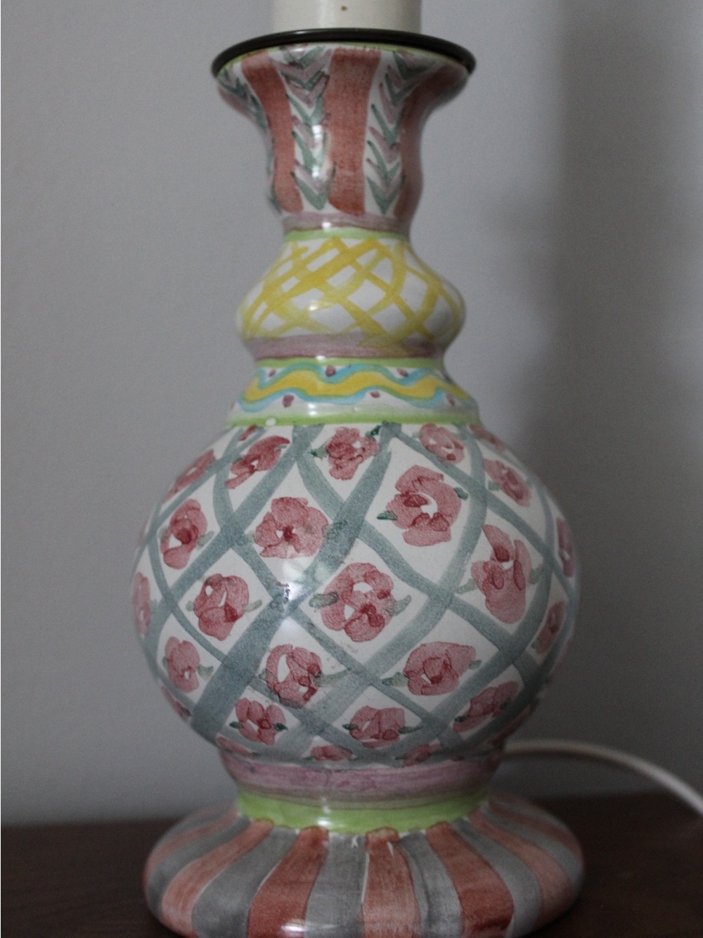 vintage MacKenzie-Childs hand-painted glazed ceramic candlestick table lamp - Picture 4 of 6